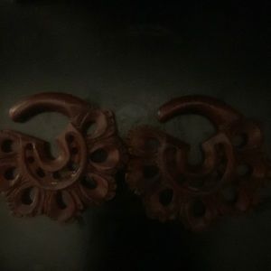 Double zero stretched ears earrings cherry tribal wood handmade vintage